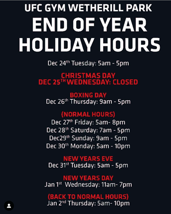 End of year Holiday Hours