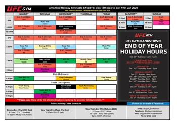 Amended Holiday Timetable 16th Dec - 19th Jan 2020